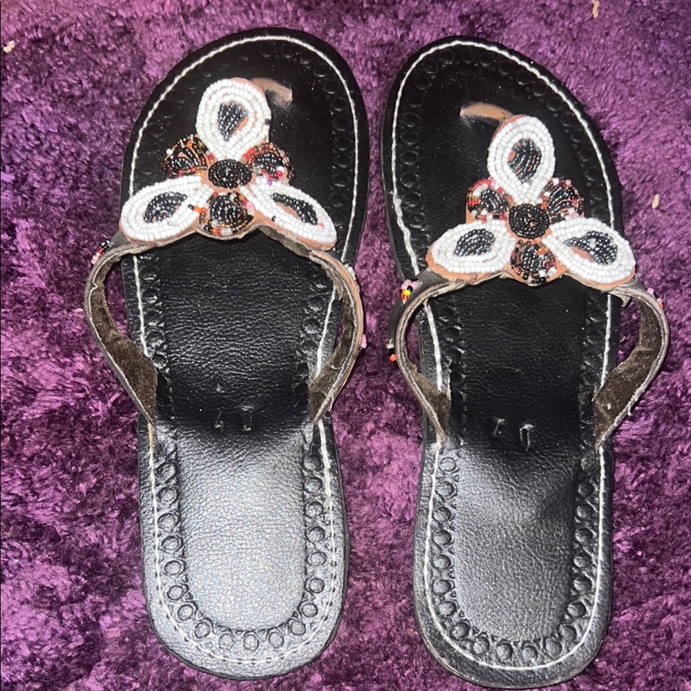Black Sandals with Decorative Circular Embellishments